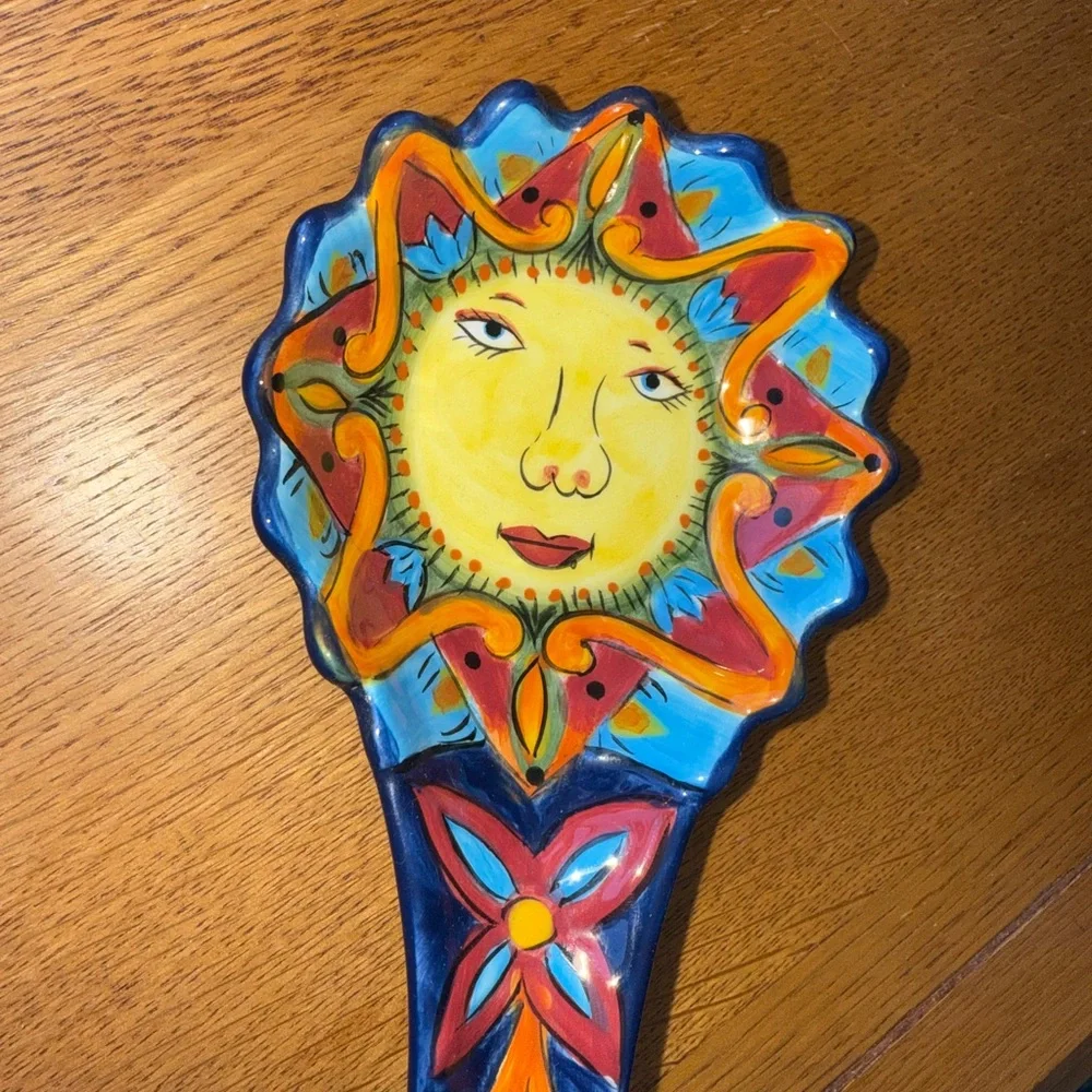 Handcrafted and hand painted Tabletop Gallery Sun Bohemian Kitchen Spoon Rest